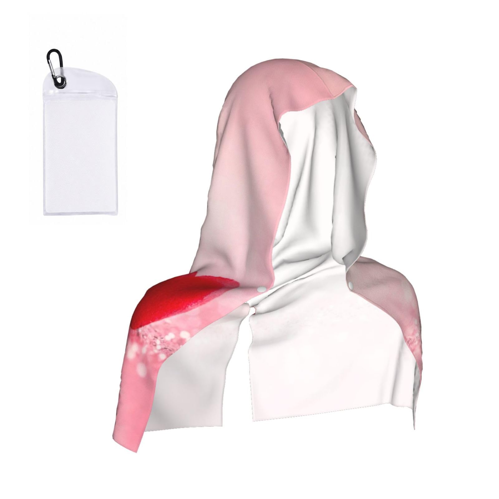 WXWJSHMGC Red Heart Pink Glitter Print Cooling Hoodie Towel, Cooling Towels For Neck And Face Sun Protection Instant Cool Hoodie(Sport/Camping/Work Out/Hot Weather)