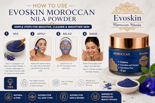 Image of Moroccan Rituals by Evoskin Moroccan Nila Powder for Skin Care | Helps Brighten Look & Improve Texture | Supports Cleansing & Detox Routine | Evens Appearance of Skin Tone | Natural Beauty Care Powder for Face & Body (30g)