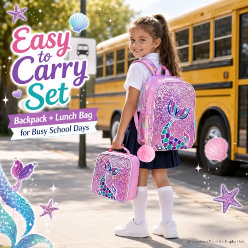 Image of 16 inch Backpack for Girls Boys 4-8, 3Pcs Kids Bookbag Set with Lunch Box, School Bag for Preschool Kindergarten