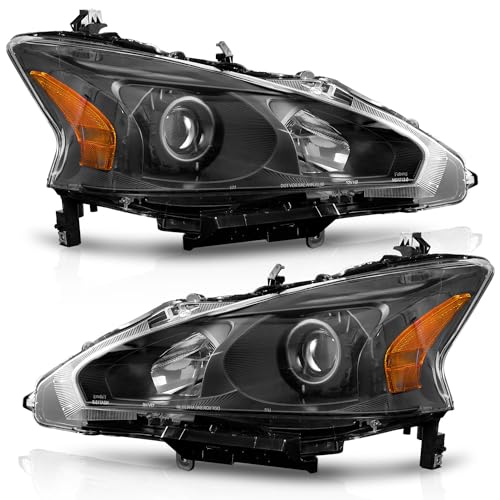 WEELMOTO Headlights for 2013-2015 Nissan Altima 4Dr Sedan Headlight Assembly Pair Replacement for 2013 2014 2015 Altima Black Housing Amber Reflector (DOES NOT FIT XENON/HID)