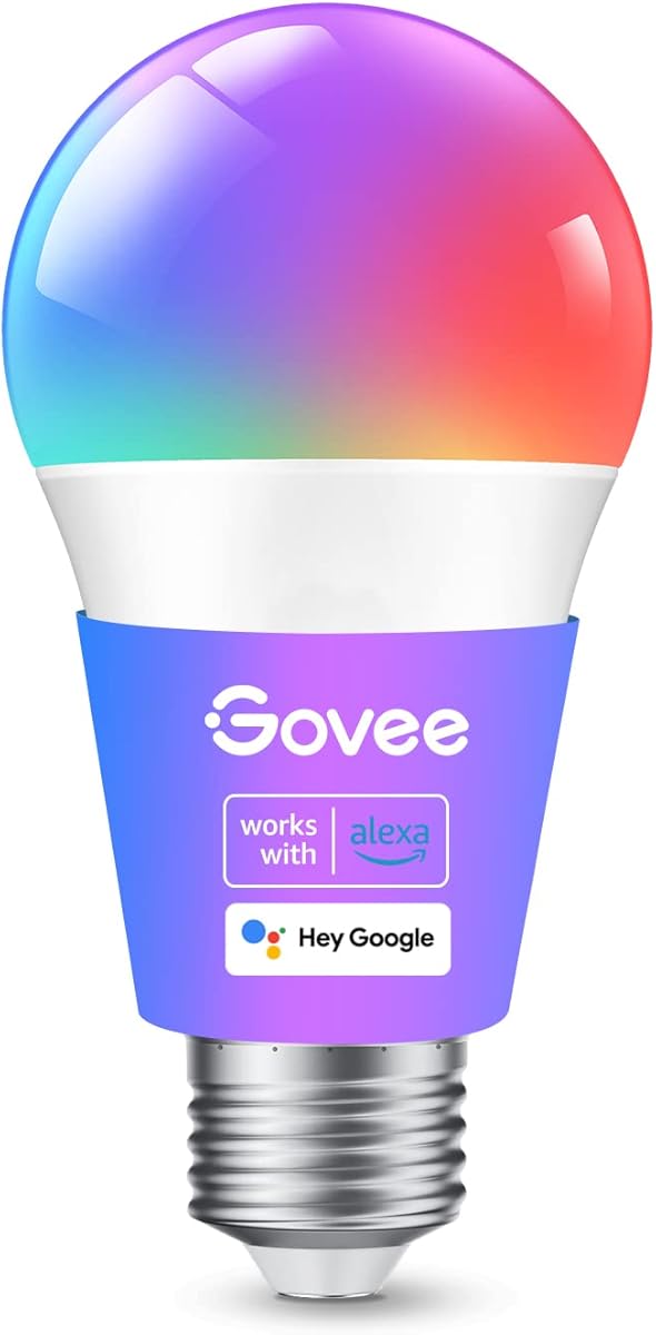 Govee Smart Light Bulbs, Color Changing Light Bulb, Works with Alexa and Google Assistant, 16 Million Colors RGBWW, WiFi & Bluetooth LED Light Bulbs, Music Sync, A19, 800 Lumens, 1 Pack