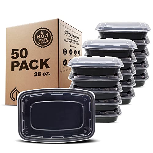 Image of Freshware Meal Prep Containers [50 Pack] 1 Compartment with Lids, Food Storage Containers, Bento Box, BPA Free, Stackable, Microwave /Dishwasher /Freezer Safe (28 oz)