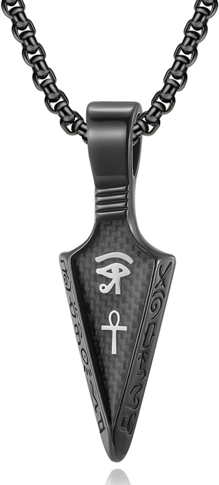 Men's Spearhead with Eye of Horus Ankh Pendant Necklace Retro Egyptian Symbols Handmade Jewelry Gift for Boyfriend,Black,80cm(32in)