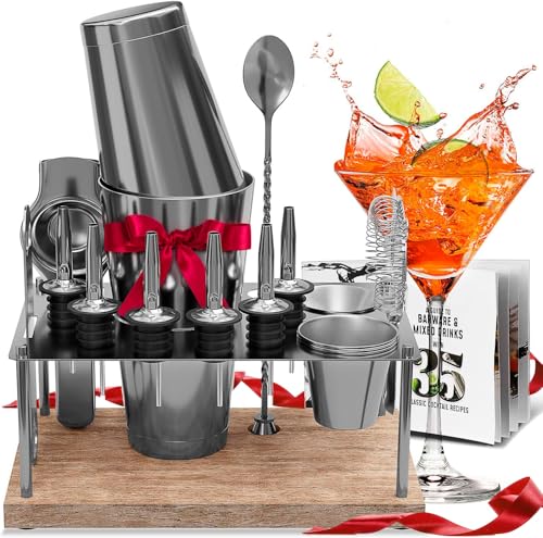 Set da bar con shaker per cocktail, kit da barista, 8 pezzi, set da cocktail in argento, kit per barista mixology, shaker per bevande in acciaio, accessori da bar: shaker Martini da 24 once, pestello,