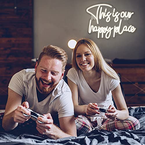 Looklight This is Our Happy Place Neon Sign Warm White Neon Signs for Wall Decor, Letter Light Sign Happy Place Light Up Signs for Bedroom Kids Room Home Bar Birthday Wedding Party Game Room - Image 4