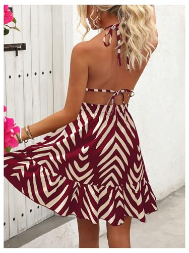 Image of SweatyRocks Women's Printed Tie Backless Mini Dresses Ruffle A Line Sleeveless Low Cut Halter Dress