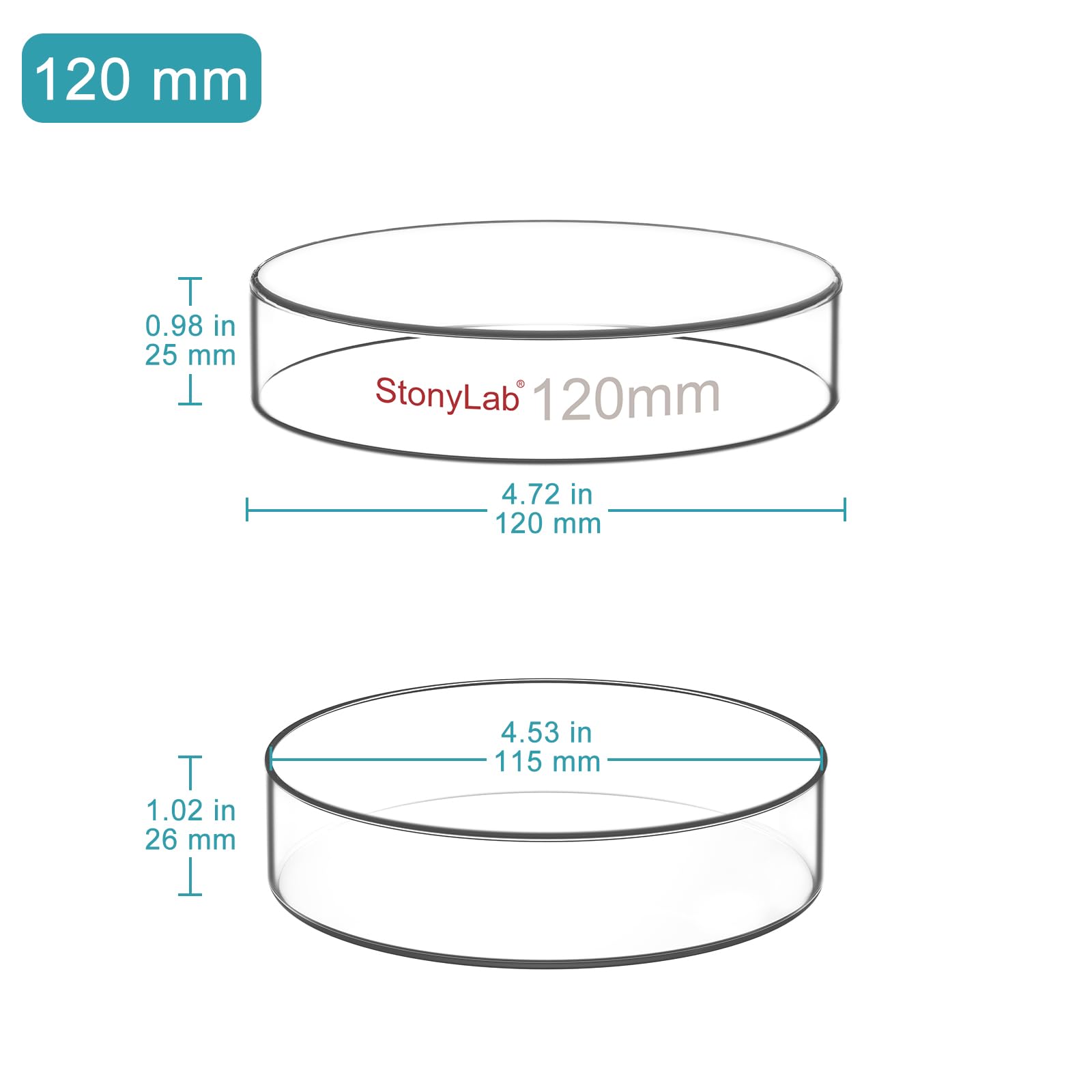 stonylab 10-Pack Glass Petri Dishes, 120x25 mm Borosilicate Glass Clear Culture Dish with Clear Lid for Laboratory — Amazon image 2