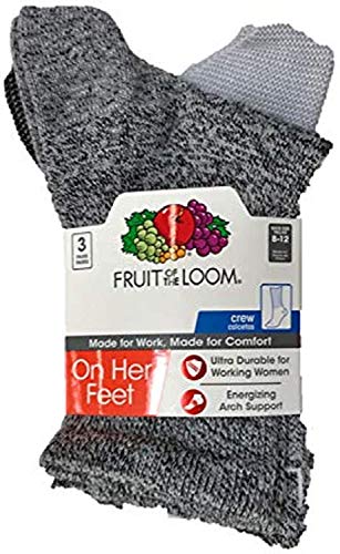 Fruit Of The Loom 3 pack On Her Feet Poly Crew Socks (grey black crew, 8-12)