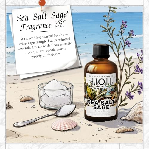 Image of HIQILI Sea Salt Sage Fragrance Oil for Diffuser Use, DIY Perfume - 1 Fl Oz | Car /Hotel Collection Diffuser Oil, Long Lasting Scents, Candle & Soap Making Supplies, DIY Air Freshener Spray