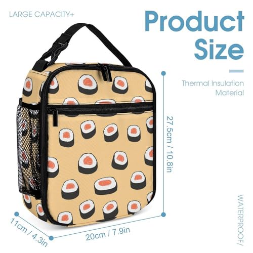 Sushi Rolls Printed Backpack with Lunch Box Bag Pencil Case Pouch 3pcs Daypack Set for Women Men4