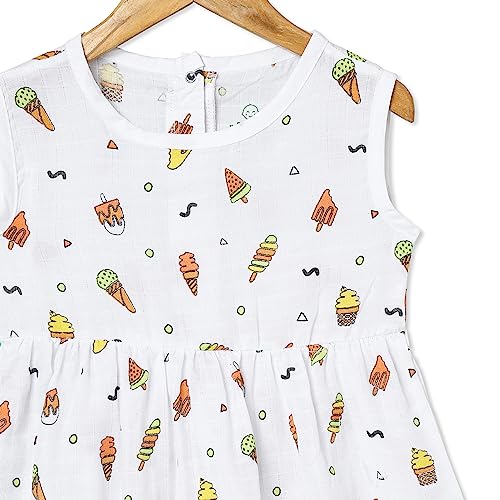 Image of The Boo Boo Club 100% Muslin Organic Cotton Button Frock for Baby Girls | Sleeveless A-line Dress /Frock | Summerwear | 3-6 M | Candy Print
