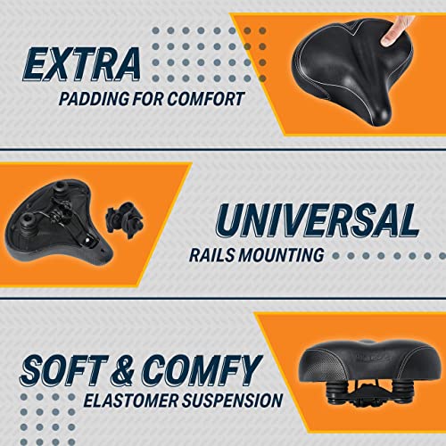 Bikeroo Oversized Bike Seat - Compatible With Peloton, Exercise Or Road Bikes - Bicycle Saddle Replacement With Wide Cushion For Men & Womens Comfort #TOP4