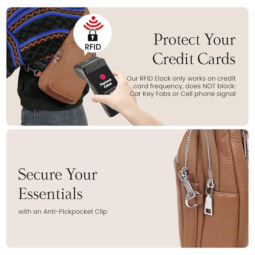 Image of befen Genuine Leather Sling Bag for Women Anti-Theft Crossbody Chest Bags Fanny Packs for Travel with RFID Card Slots