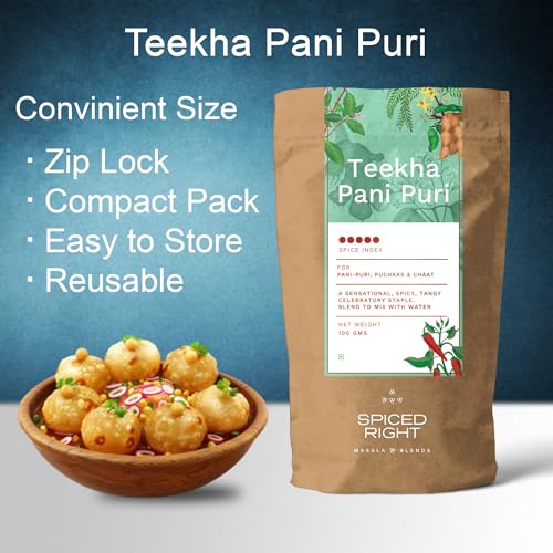 Image of Spiced Right Teekha Pani Puri Masala Powder 100g - Premium Flavoured Golgappa Pani Masala with Authentic Natural Spices | Instant Pani Poori Water Mix for Golgappe & Puchka Lovers