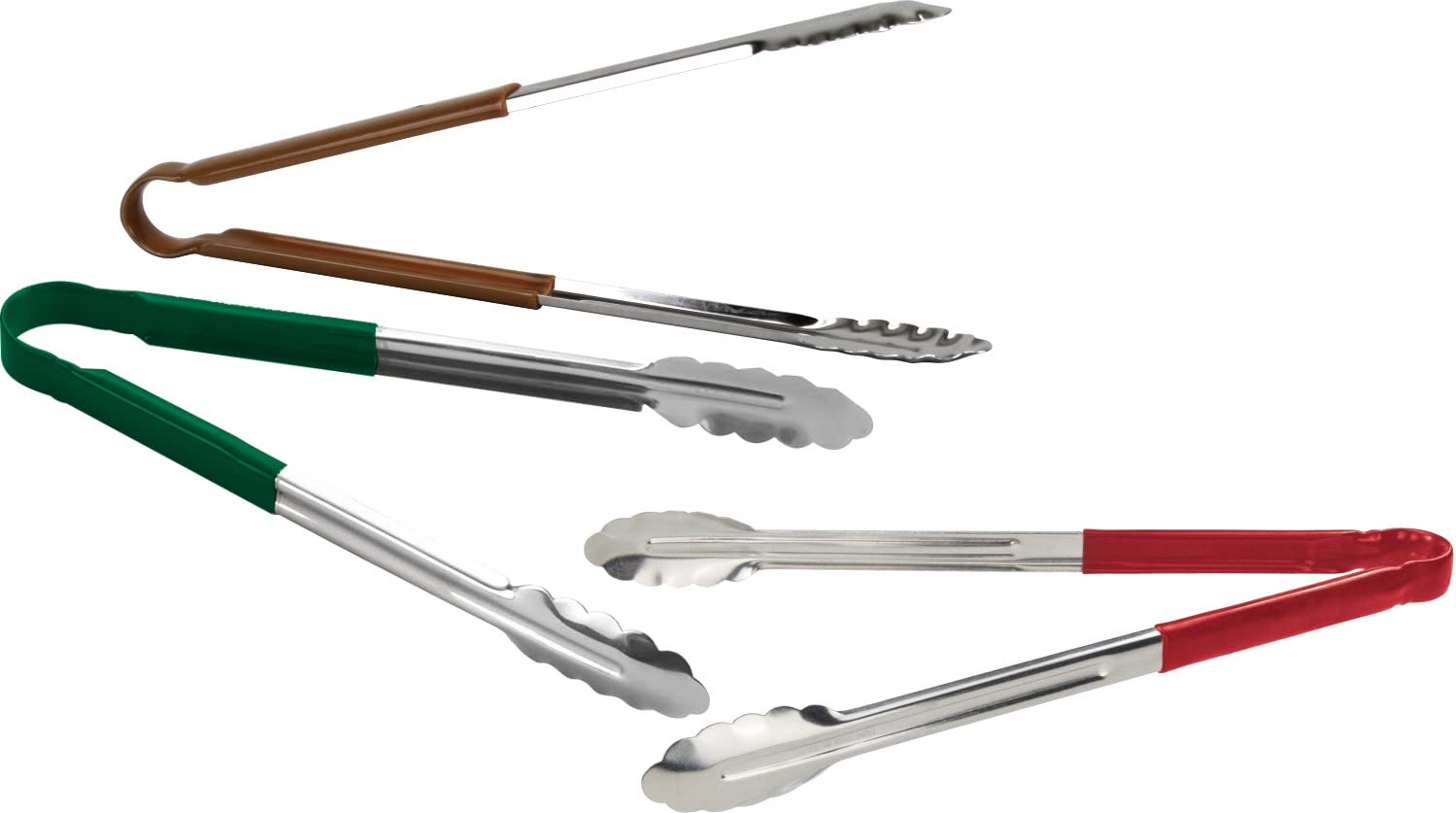 3pc Catergold Professional 15" (38cm) Stainless Steel Food Tongs Set (Red Green Brown)