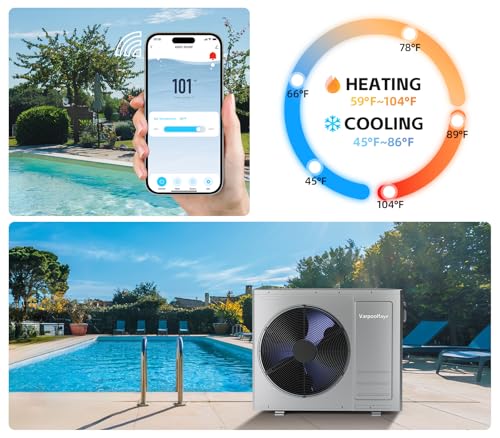 35100 BTU Electric Pool Heater For Inground Pool 10000 Gallon Above Ground Pool Heater Swimming Pool Heater Pump Heating or Cooling WiFi Control Schedule 220V 60HZ