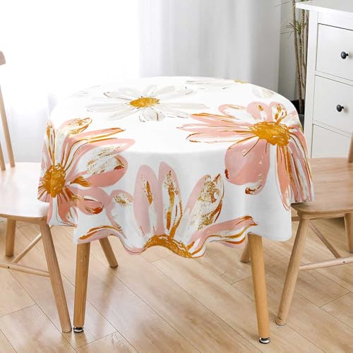 Lukery Redondo Mantel, 3D Margarita Mantel Antimanchas y Salpicaduras Mesa, 90-200cm Table Cloth Lavable Mesa para Comedor, Cocina Decoración (Margarita 2,180cm)