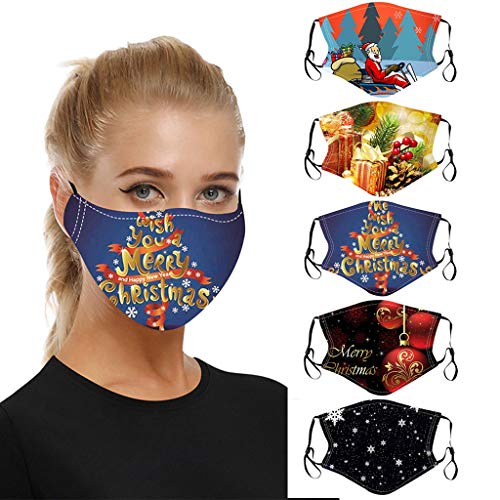 Preisvergleich Produktbild 5 Stück Mundschutz Multifunktionstuch Weihnachts Druck Christmas Bandana, 3D Druck Bandana Waschbar Wiederverwendbar Mundschutz Baumwolle Mund-Nasen, Atmungsaktiv Winddicht Scarf (D)