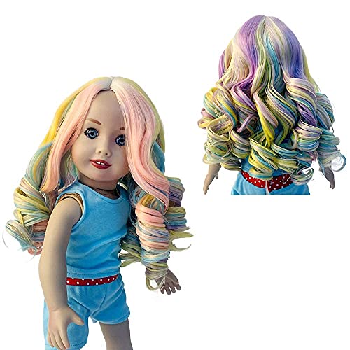 MUZI Wig Doll Hair Wig for 18 Inch American Doll Heat Resist Rainbow Long Curly Hair Doll Wigs for 18'' Dolls Accessories