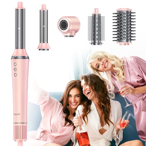 Cepillo Secador de Pelo 5 en 1, Professional 5 in 1 Air Styler Rizador Automático, Iónico Secador Moldeador de Pelo 110000 RPM Motor Brushless, Peinados Rápidos, Sin Frizz, Volumen Radiante, Rosa