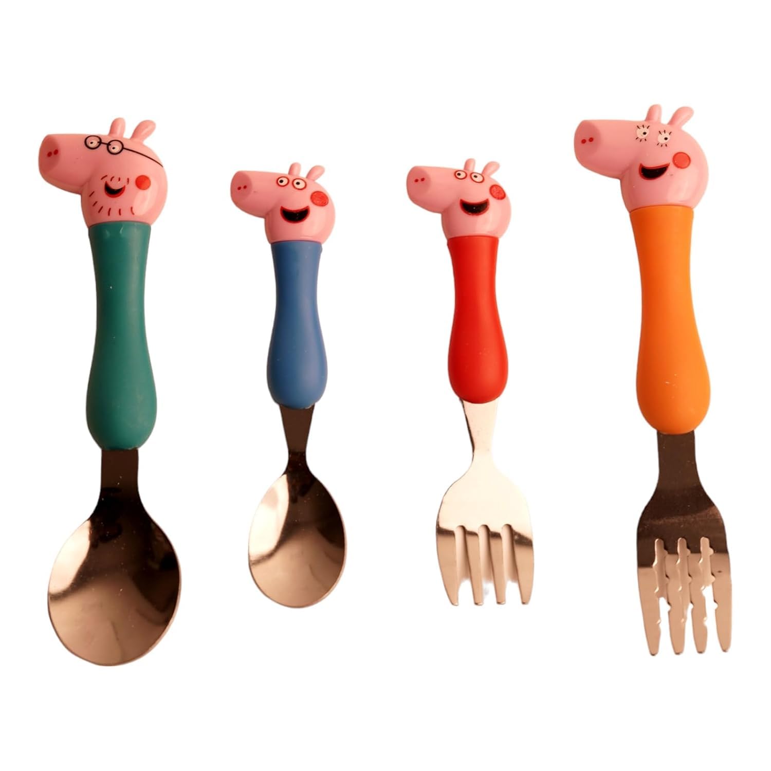 Stainless Steel Cartoon Peppa Pig Kids Spoons and Forks Set and Handle for Kids, Steel Spoon for Baby Feeding, Small Spoon for Kids (Pack of 4) (2 Spoons and 2 Forks)-image-41