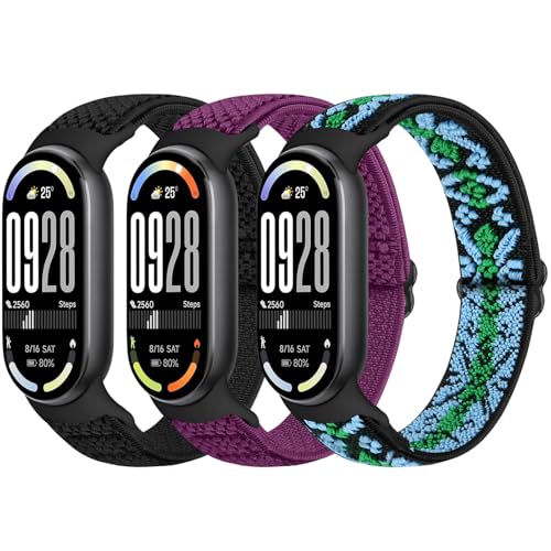 Image of Bcuckood Elastic Bands Compatible with Xiaomi Mi Band 8 Women Men, Stretchy Solo Loop Soft Nylon Elastic Strap Replacement Wristband for Xiaomi Mi Band 8，3 PCS