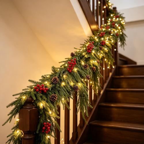 9FT Artificial Christmas Garland with Lights by Ybhuite - Used condition - Image 4