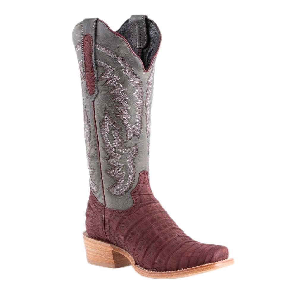 R Womens Rhubarb Caiman Belly 13 In Steel Grey Top Cowgirl Boot