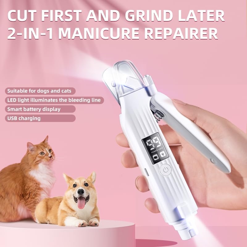 Image of 2-in-1 Dog Nail Trimmers & Dog Nail Grinder with 2 LED Lights, USB Rechargeable, Cat Nail Clipper with Splash Guard, and Multiple Grinding Methods for Small, Medium, and Large Dogs & Cats