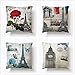 ZYFSKR Copricuscini Cotone Biancheria Cuscino Divano Fodera per Cuscino Torre Eiffel retrò di Parigi per Divano Soggiorno Camera Letto Sedia Ufficio Decorazione Auto 4 Pezzi 45X45Cm