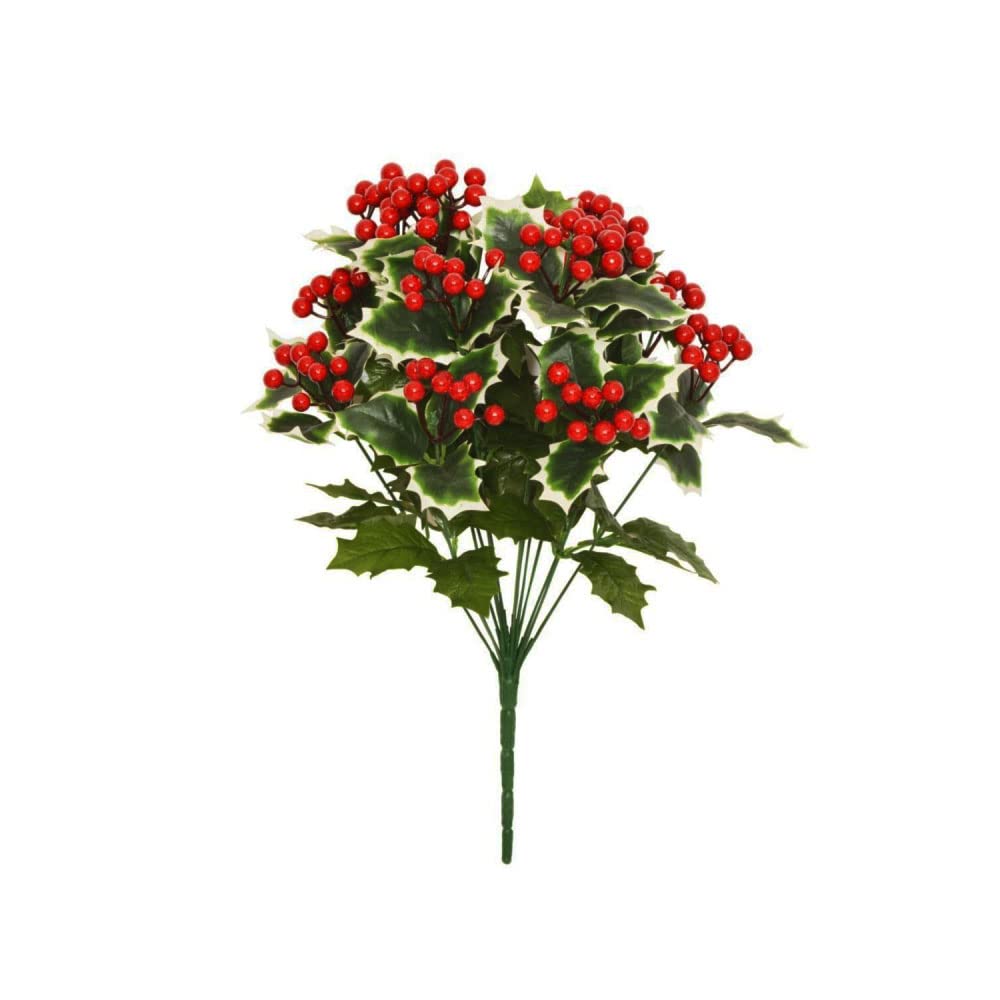 FloristryWarehouse 14 Stem Faux Silk 50cm/20 Inch Holly Bush Large Red Berries