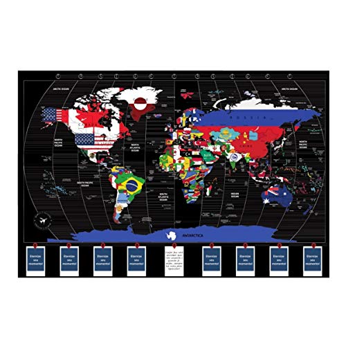 MAPA RASPADINHA MAPA DO MUNDO DE RASPAR BANDEIRAS DELUXE TAMANHO GRANDE 90X60CM SCRATCH MAP