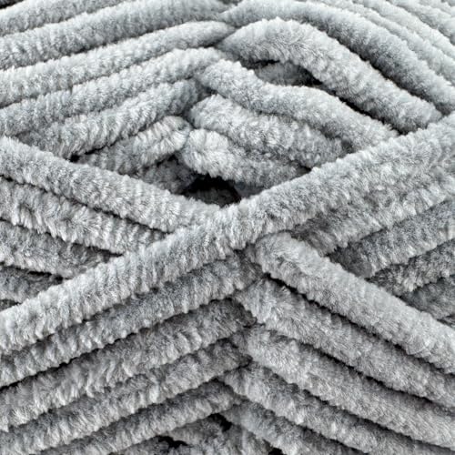 Image of Cuddly Velvet Chenille Yarn, Super Soft Fluffy Bulky for Knitting Crocheting Blanket Amigurumi, Durable for Shedding, 100 Gram (3.53 Ounces) 109 Yards (100 Meters) (Gray) (3 Skeins)