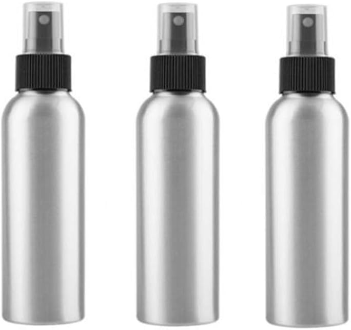 3 PCS 120ML 4OZ Aluminum Silver Spray Bottles Refillable Empty Fine Mist Sprayer with Black Nozzle and Lid Perfume Facial Water Spray Vials Container Cosmetic Dispensing Jar