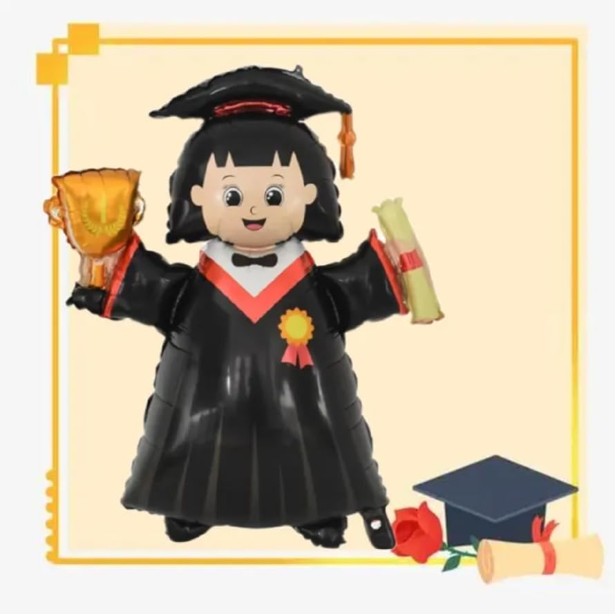 Image of Atpata Funky 40-inch Grad Girl Foil Balloon in Cap & Gown with Trophy and Scroll - Perfect Decor for Happy Graduation Party Decoration, Congrats Grad Convocation Celebrations