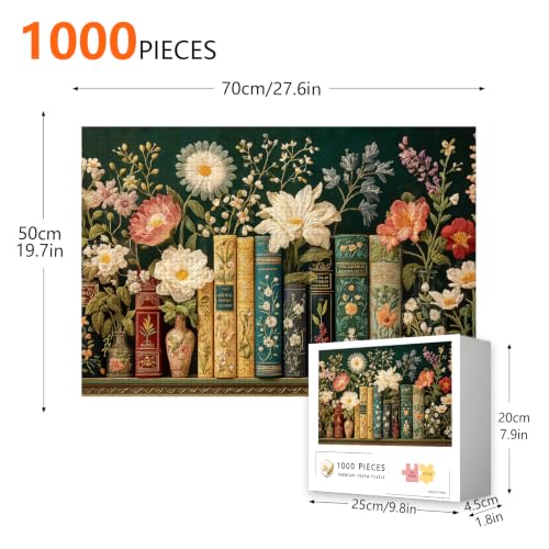 Rompecabezas para adultos de 1000 piezas - Vintage Páginas de libro con flores silvestres, puzzle desafiante con arte en alta definición, juego relajante para toda la familia miniatura 2
