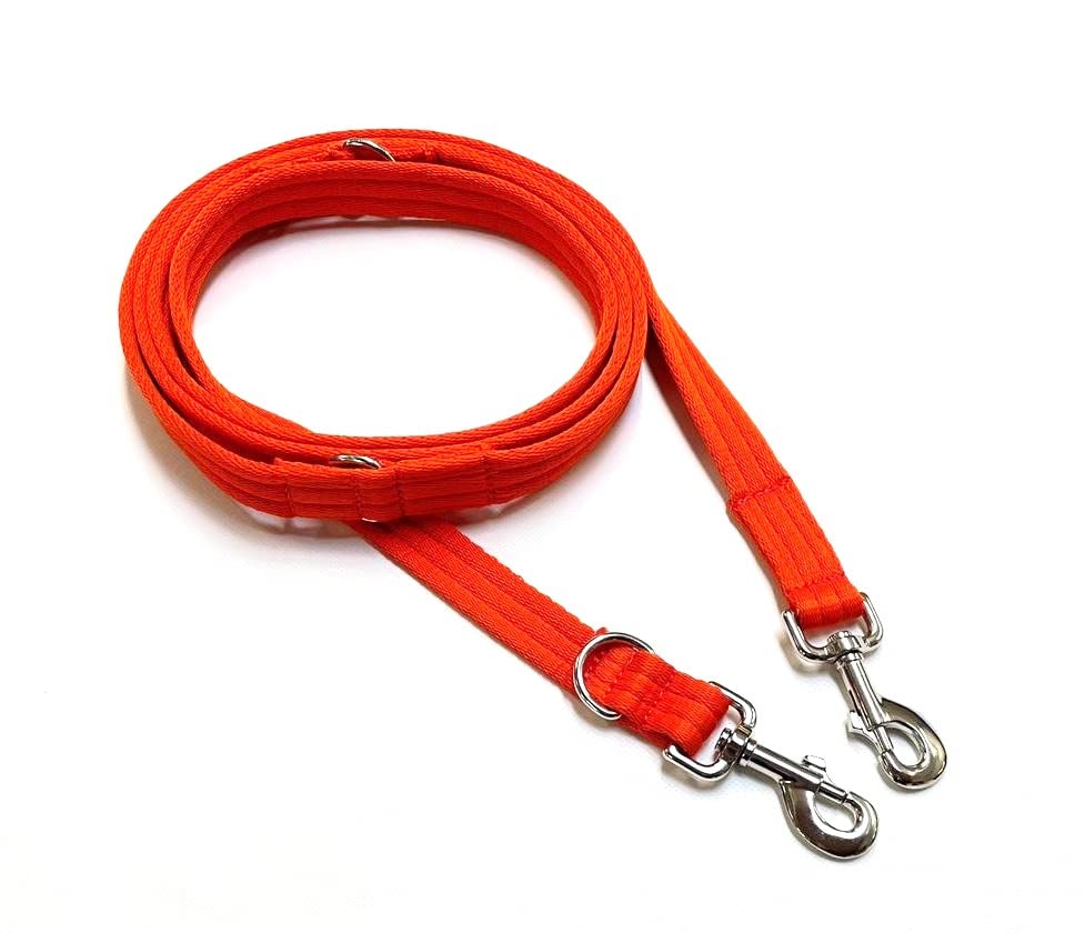 Double Ended Dog Training Lead Police Style Adjustable Leash 11ft (3.3 Metres) Multi-Functional In Air Webbing (Orange, 25mm Air Webbing) — image 1