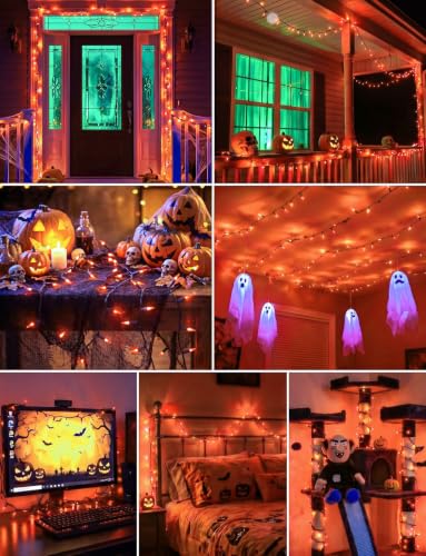 Image of Orange LED Outdoor Halloween Lights, Halloween Decorations, 39 FT 100 LED Mini Lights with 8 Lighting Modes,Connectable String Light Plug in for Garden Patio Party Haunted House Ghost Holiday Decor | 8 Lighting Modes, Connectable Mini String Lights, Plug In for Garden Patio Yard Party Haunted House Ghost Holiday Fall Decor