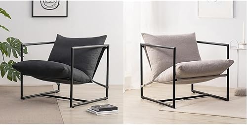 Miniatura 1 de Zinus Aidan Sling - Sillón decorativo con marco de metal con amortiguación de espuma triturada, color gris oscuro y silla decorativa Aidan Sling