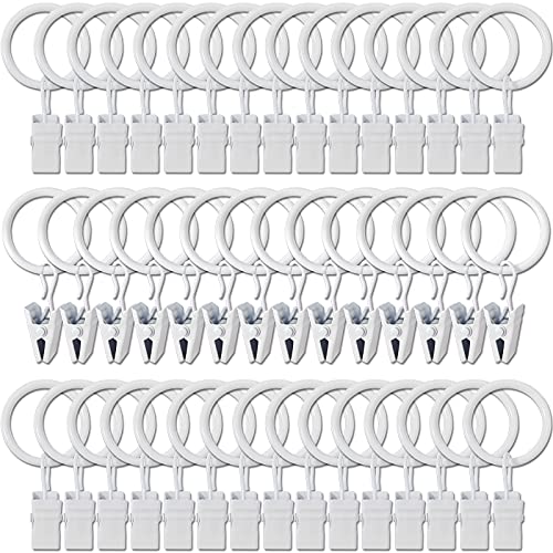 Image of AMZSEVEN 44 Pack Metal Curtain Rings with Clips, Drapery Clips with Rings, Drapes Rings 1 inch Inner Diameter, Fits Diameter 5/8 inch Curtain Rods, White