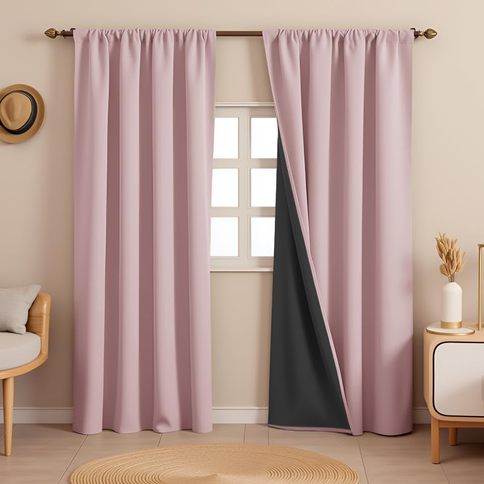 Image of HOMEMONDE Blackout Curtains Customize - Heavy Polyester 90% Room Darkening Curtains with Black Backing, Room Privacy and Top Style Rod Pocket Panels - (Pack of 2, Pink)
