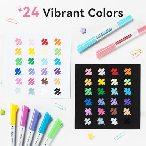 Image of Ohuhu Acrylic Markers Set Direct Liquid: 24 Pack Flexible Dual Tips Brush & Bullet Acrylic Paint Pens High Opacity Waterproof Lightfast for Rock Painting Easter Egg Wood Glass Ceramic Canvas