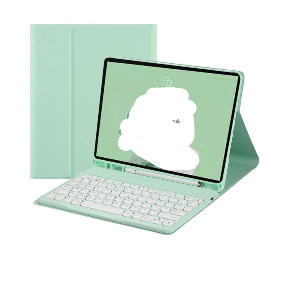 Teclado QWERTY con teclas redondas y funda protectora para iPad de 11 y 10 gen color menta 8