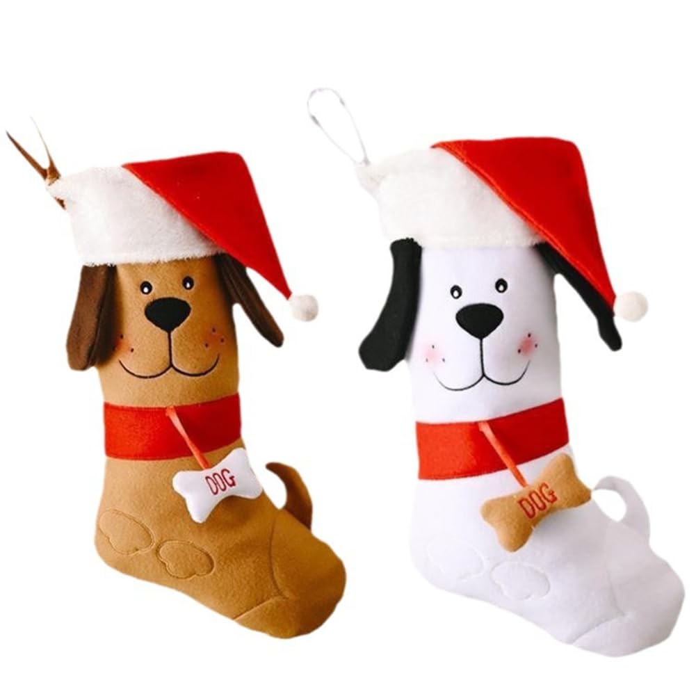 CTRLZS 2PCS Christmas Stockings Dog Face Shape Hanging Pet Socks Christmas Xmas Decoration Fireplace Hanging Socks Dog Cat Gift