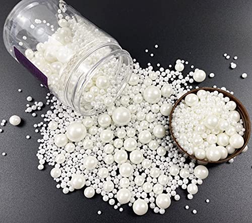 Gránulos de azúcar de perlas comestibles, color blanco, 120 g, tamaño mixto, horneado de Navidad, para decoración de pasteles, decoración de cupcakes, decoración de galletas