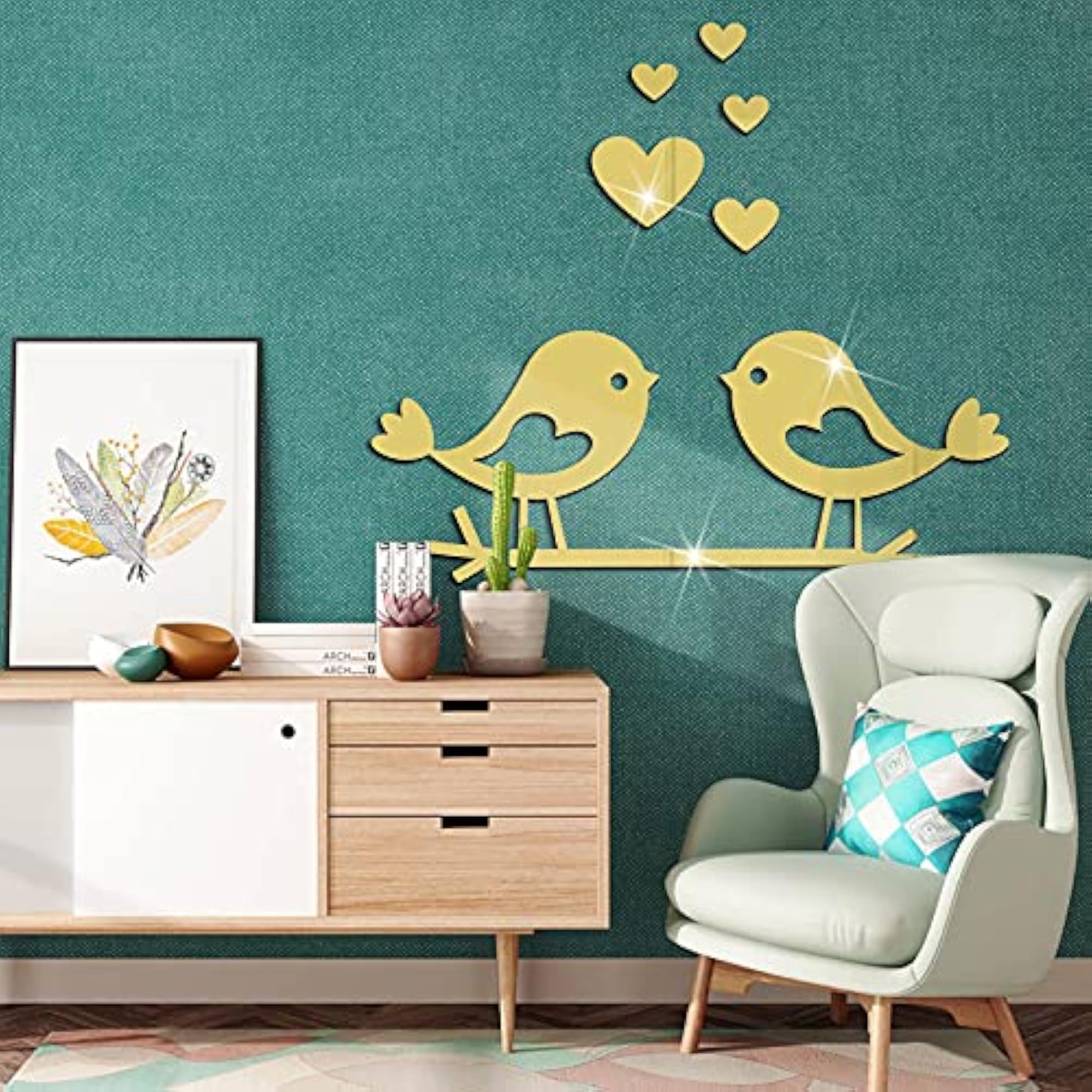 Romantic Love Bird Removable Mirror Sticker for Home Decor