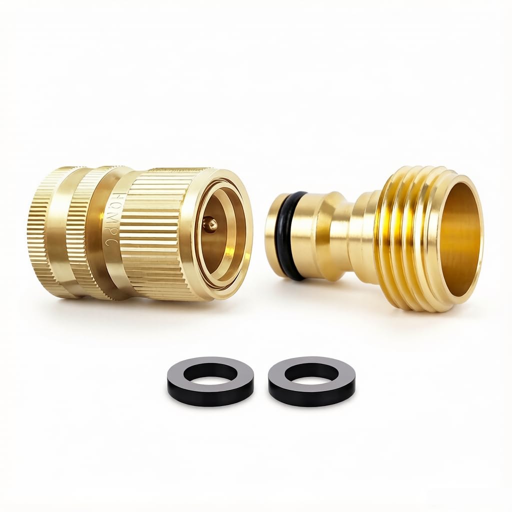 Satiskid Garden Hose Connector, 3/4 Inch Solid Brass Tap Connector, One Touch Quick Connect Fittings, Outdoor Water Tap Adapter for Garden Hose Pipe