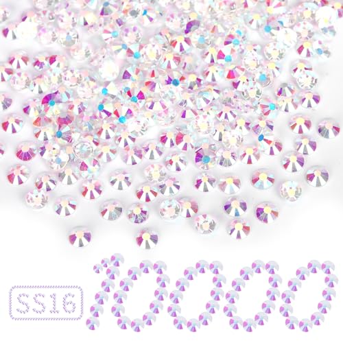 Image of 10000PCS Transparent AB Rhinestones Bulk, Flat Back Crystal Glass Stone Round Gems,SS16, 3.8-4.0mm