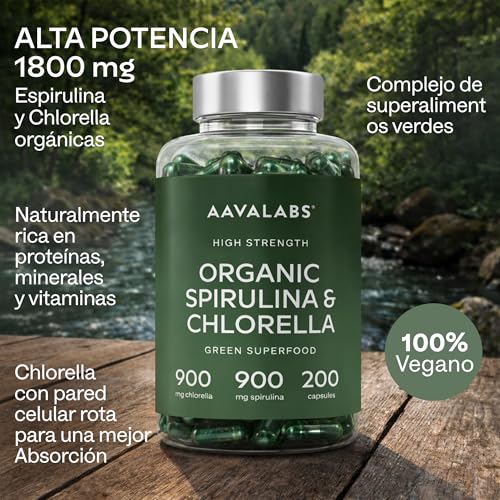 Espirulina y chlorella para complementar tu dieta, 1800 mg en cápsulas veganas 2