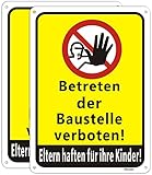 Betreten der Baustelle verboten Schild Eltern haften für ihre Kinder Schilder Alu 30x20cm Warnhinweis Baustellenzaun Zutrittsverbot Hinweisschild Privatgrundstück Baustellenkennzeichnung 2 Stück